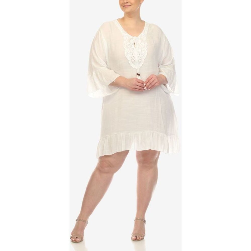 White Mark Womens Embroidered Sheath Dress, White, Plus Size, One Size, DM